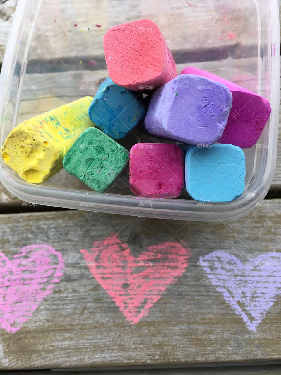 Rainbow chalk hearts