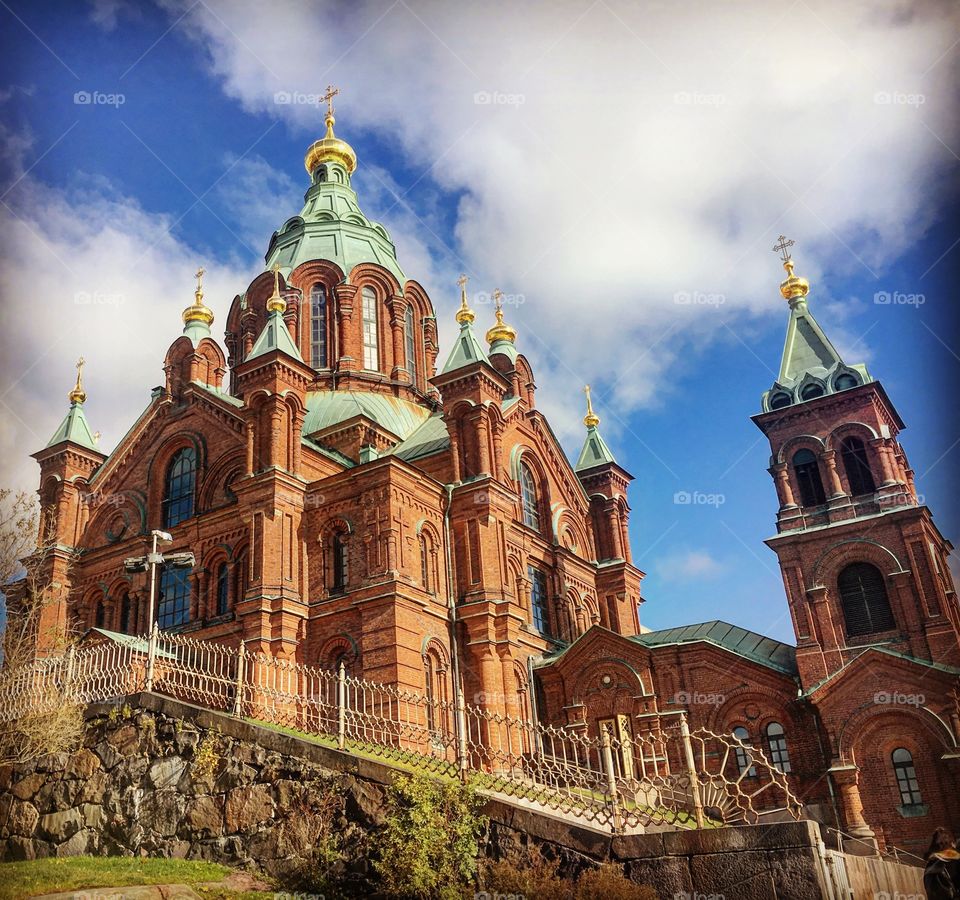 Uspenski cathedral in Helsinki in a summer autumn day 