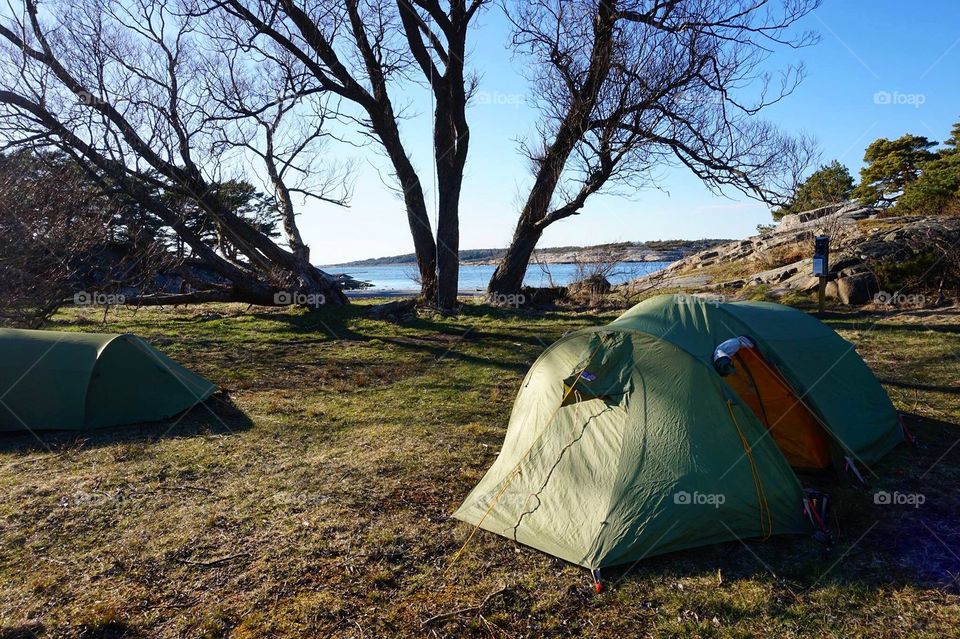 Camping in Hvaler national park, eastern Norway 