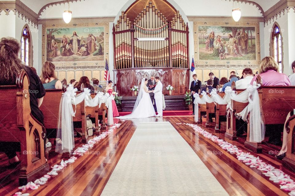 Indoor wedding ceremony in church