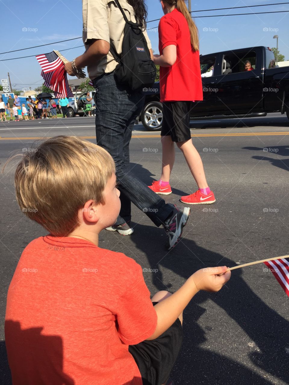Patriotic flag waving child 