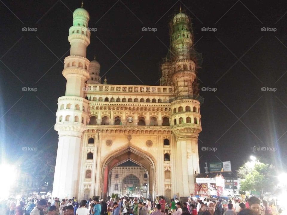 The Charminar, constructed in 1591, is a monument and mosque located in Hyderabad, Telangana, India. The landmark has become known globally as a symbol of Hyderabad and is listed among the most recognized structures in India. 