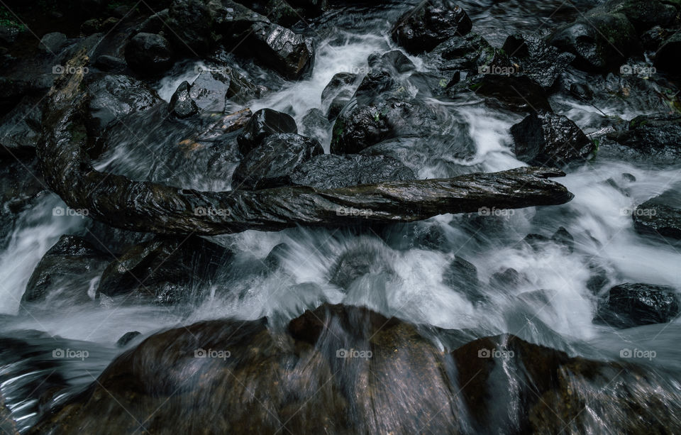 Cool and fresh water on a stream inside the forest at Bogor, West Java, Indonesia. Apparently this stream is coming from the waterfall not far away from this place