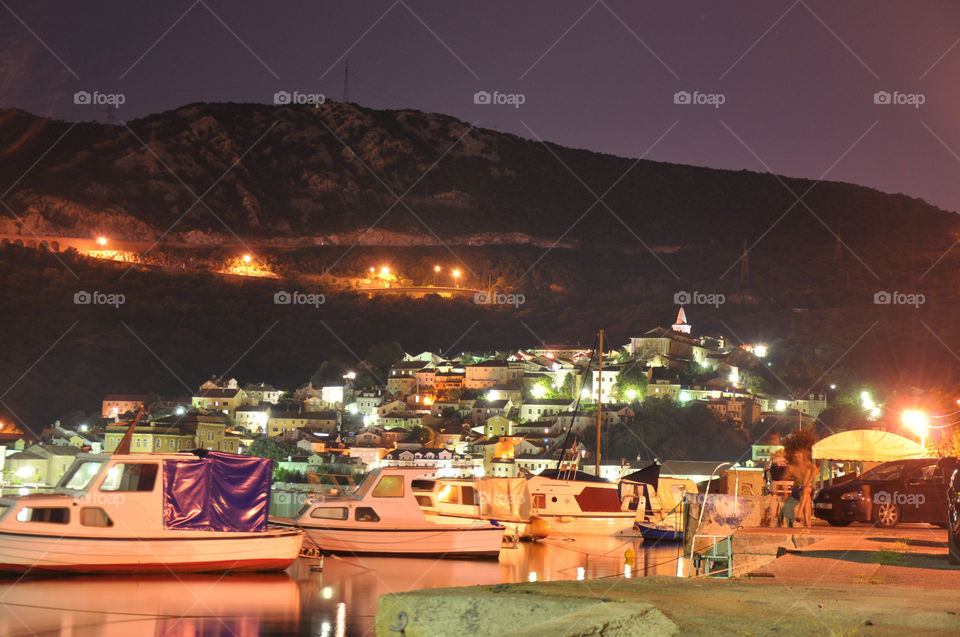 the city of Bakar in the night time