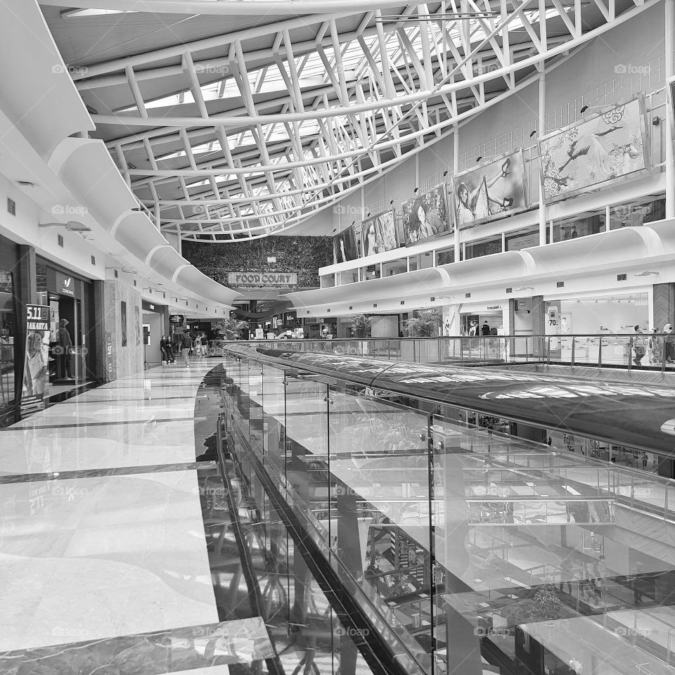 Structure inside mall, architecture black and white - B&W