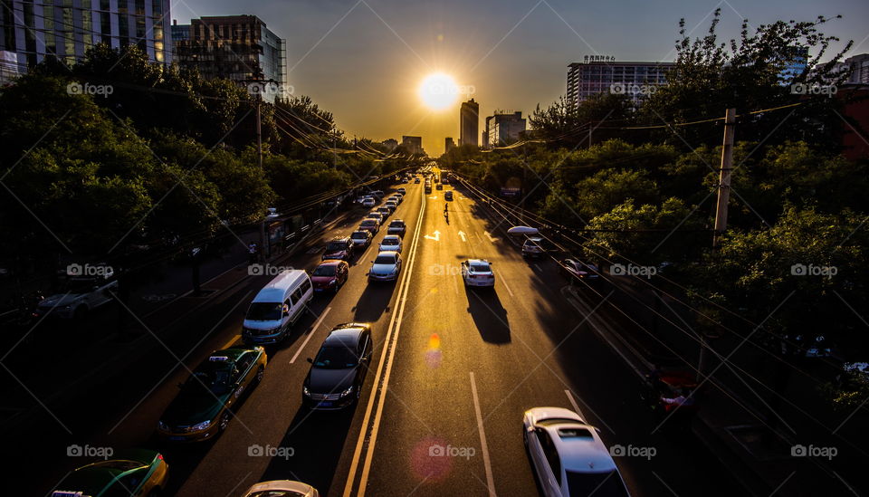 Asia, China, Beijing , road to sunset, tarffic