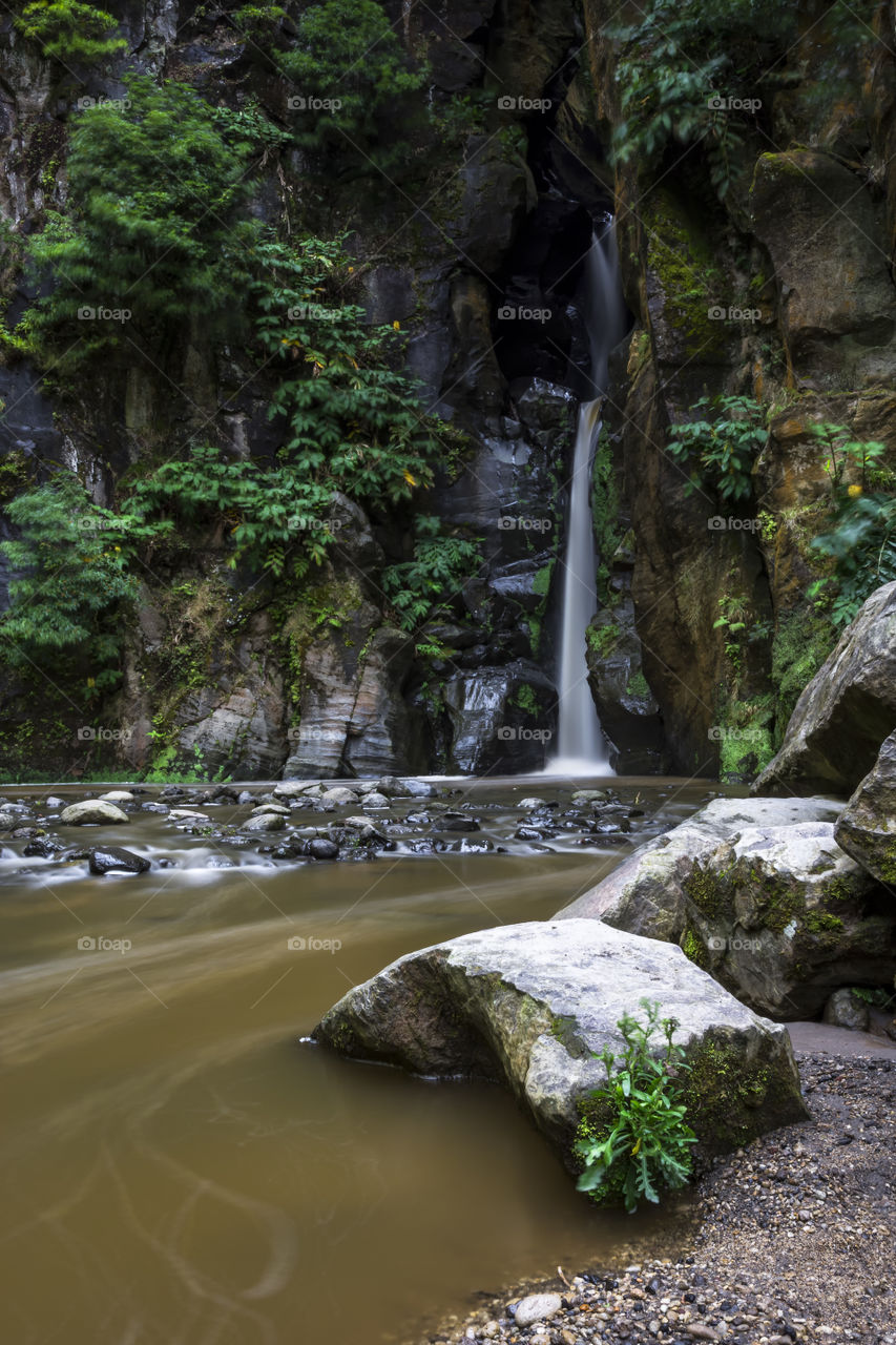 The waterfall of Salto do Cabrito, island of Sao Miguel, Azores, Portugal.