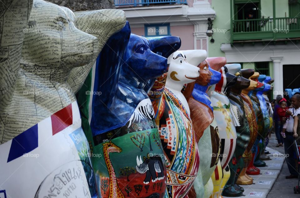 German traveling exhibition "United Buddy Bears", installed in the square San Francisco de Asís, in the heart of the historic center of Havana.