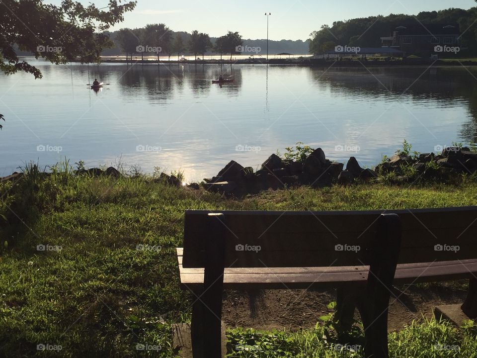Lake view from a park bench 
