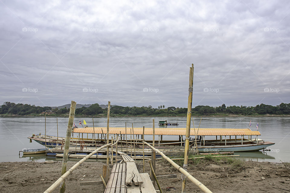 The tourist boat pier park on the Mekong River at Loei in Thailand.