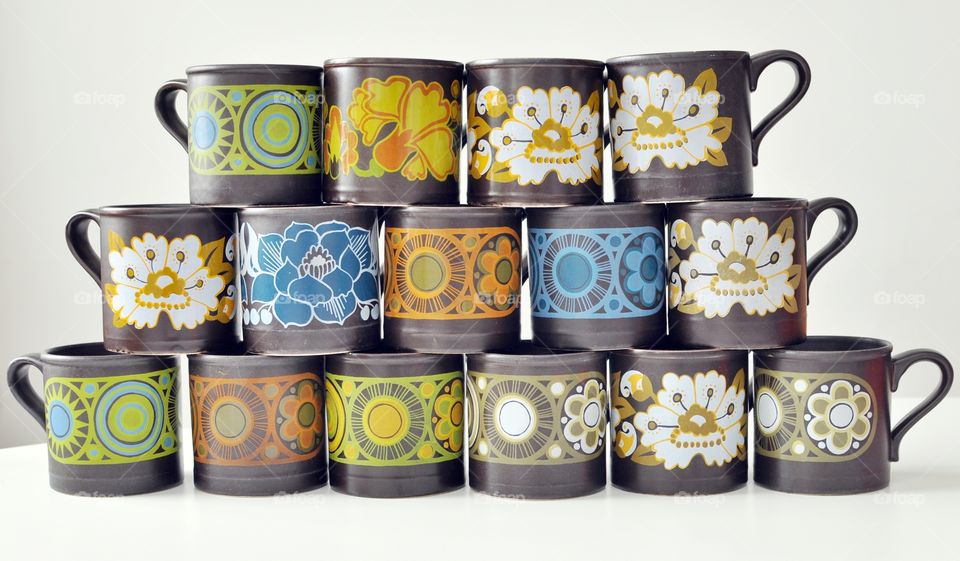 Stacked retro mugs (Staffordshire)