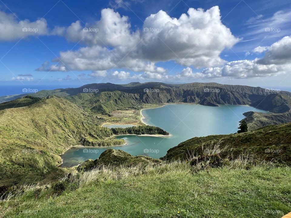Lake on top of Vulcan. Azores island 