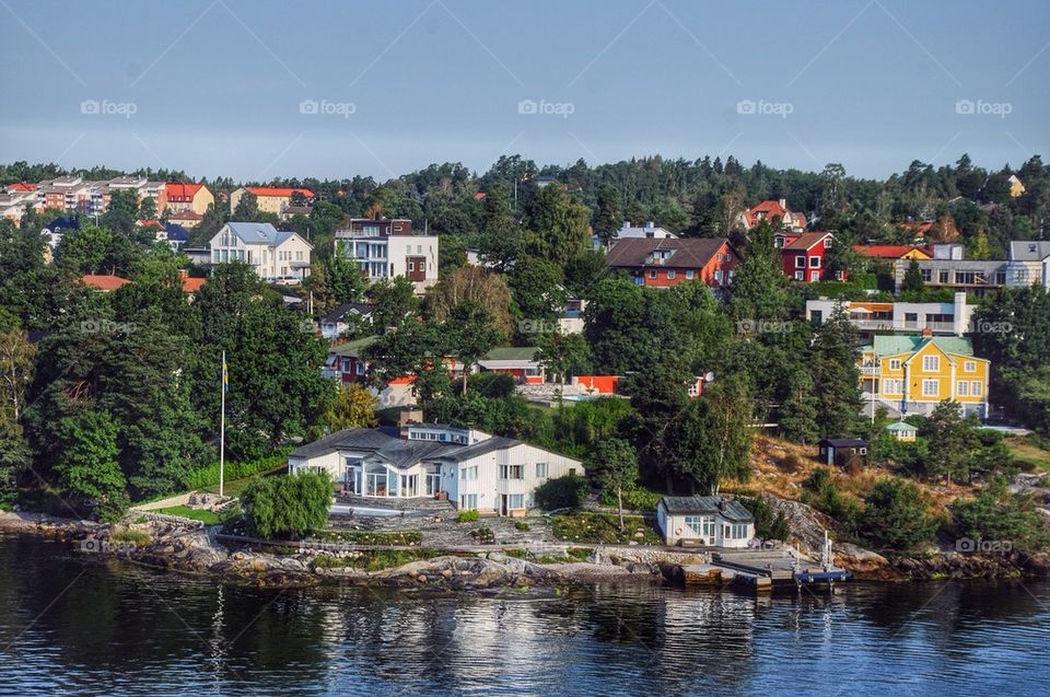 View of houses in Stockholm archipelago