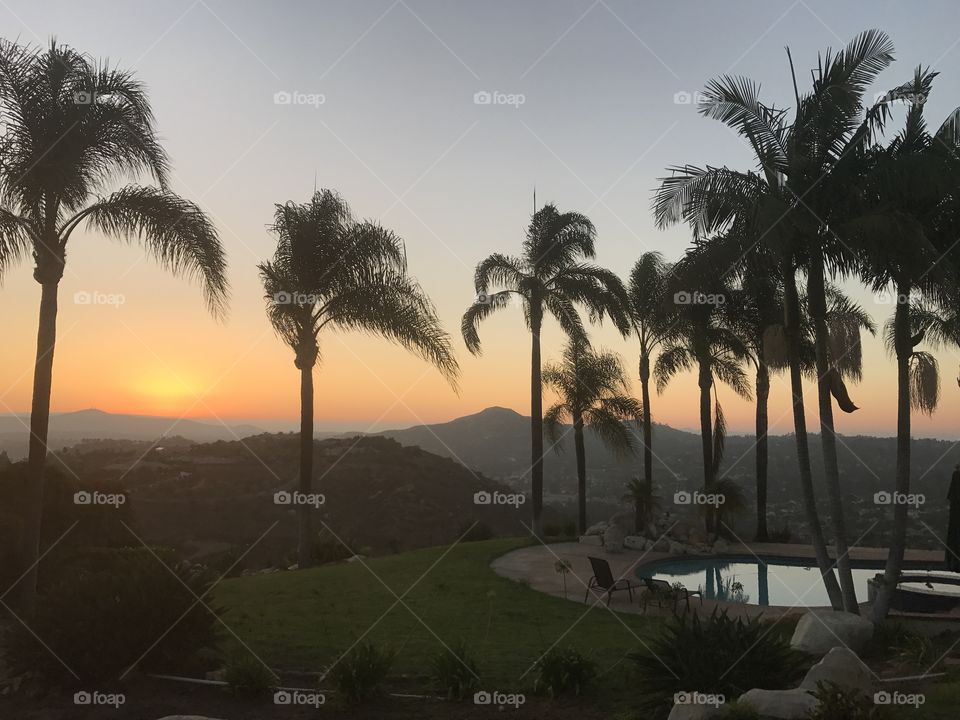 Sunset. Views. Backyard. Dreams. No filter. Mountains. Palm trees. California. 