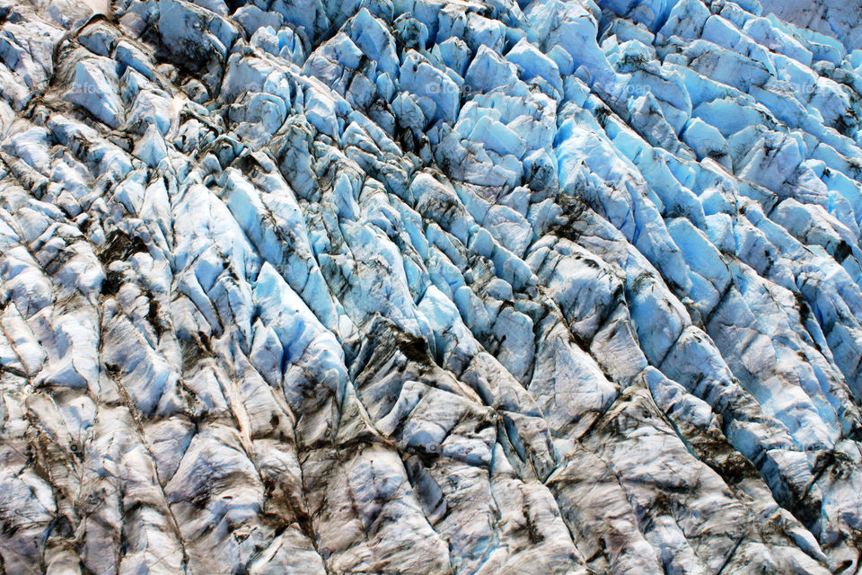 An aerial view of glacial ice formation.