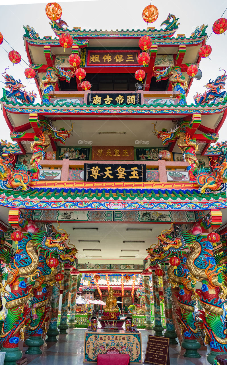 Beauty colorful texture of Chinese temple in Bangkok Thailand