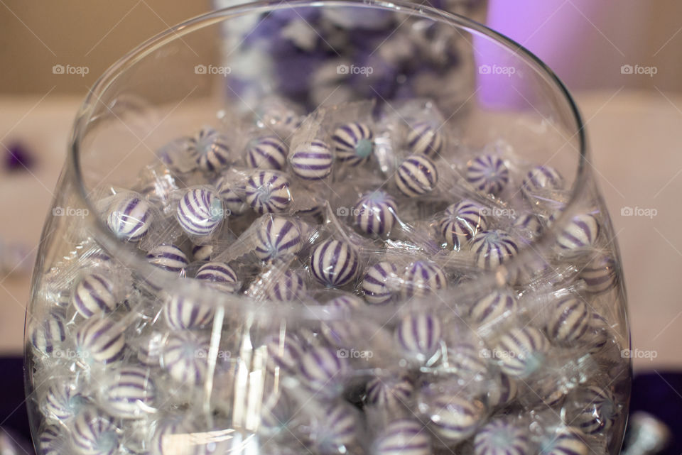 Grape Stripped Candy Balls in Glass Jar