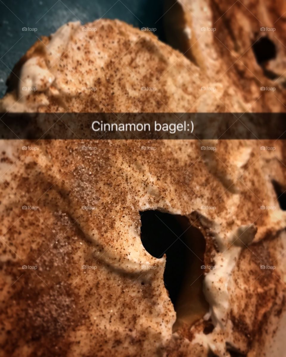 Tempting cinnamon and cream cheese bagel. Not the healthiest start of a breakfast, but my kind of fun breakfast. 