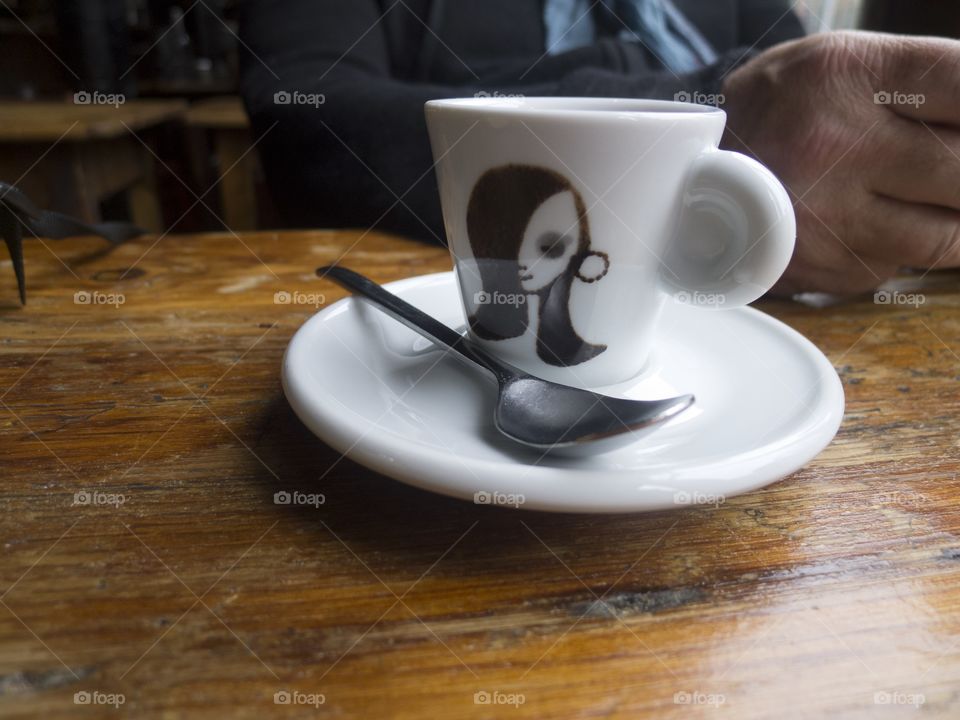 Espresso cup on wood table 