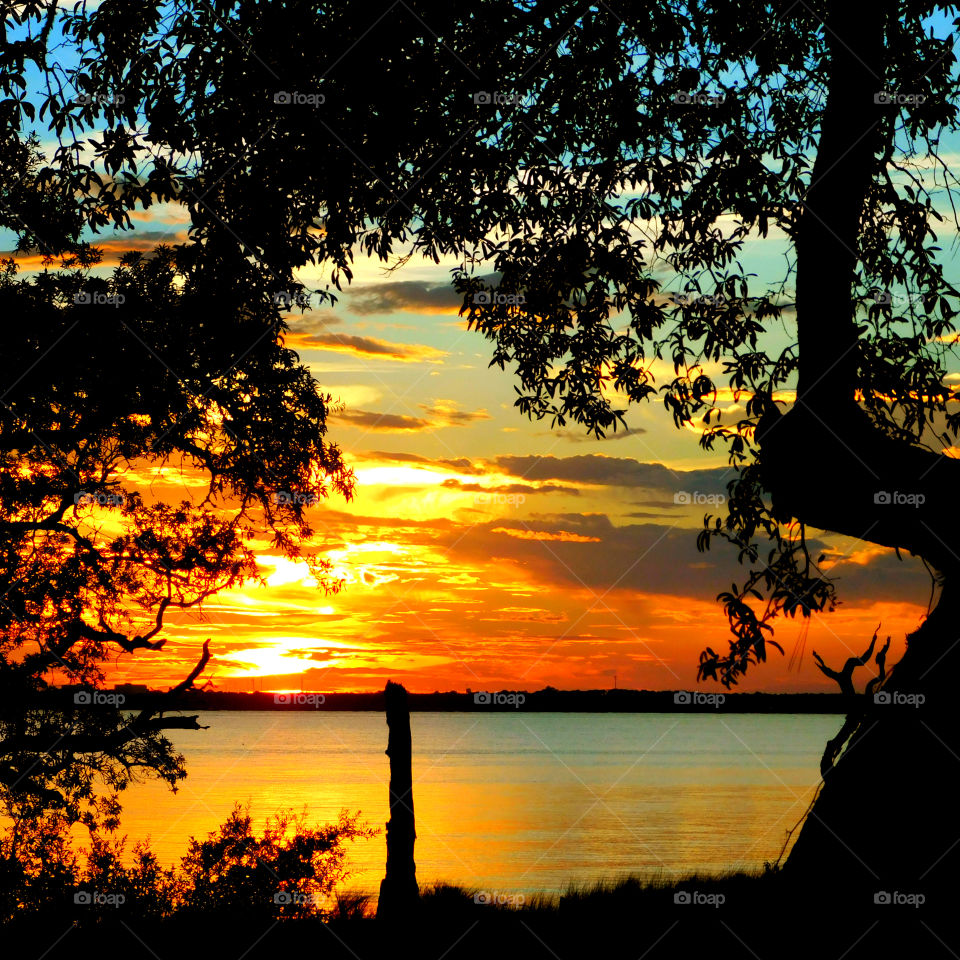 View of lake at sunset