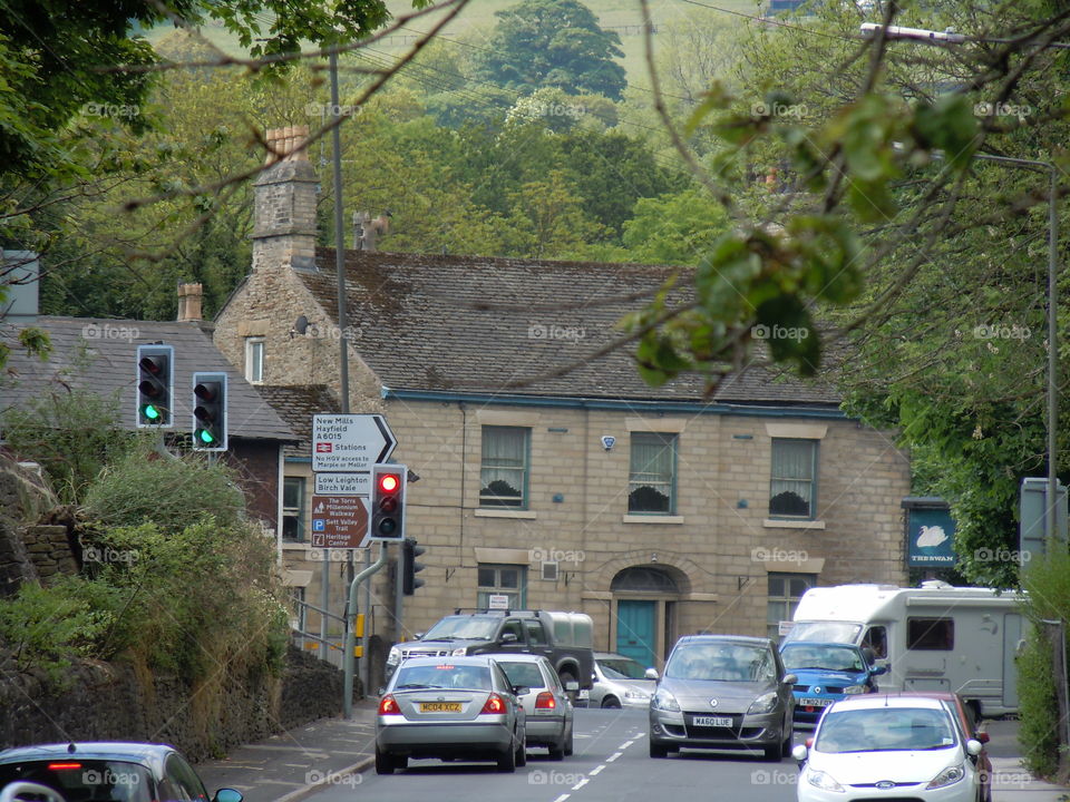 The swan traffic lights. Swan junction A6. New mills junction