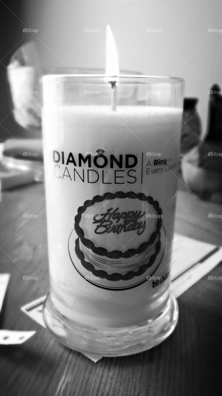 Diamond candle. Birthday cake flavored candle with a ring inside