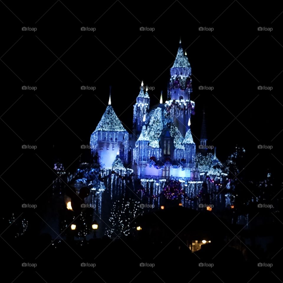Disneyland castle Christmas lights