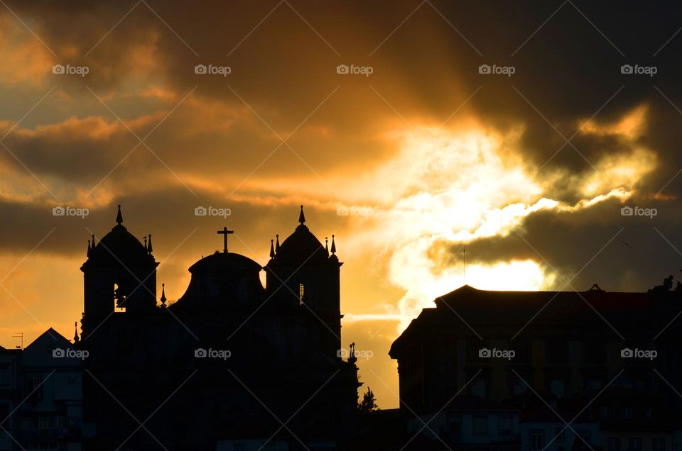 a church on the background of a beautiful sunset