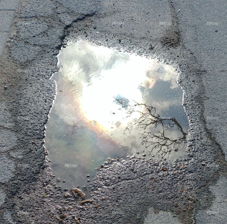 Pfütze Spiegel Spiegelung Wasser Regen Sonne