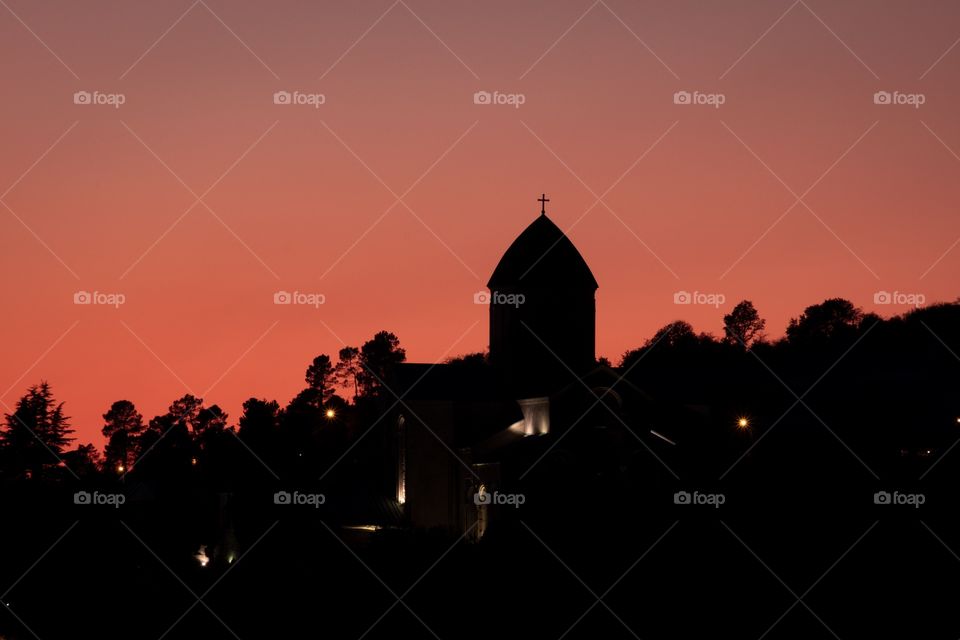 Bagrati cathedral in beautiful sunset twilight , Kutaisi Georgia , view from Green flower hotel 