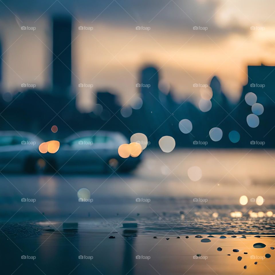 Puddle of water splashing in the rain