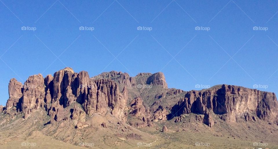 Apache Junction. View of Superstition Mountains from Goldfield Ghost Town.