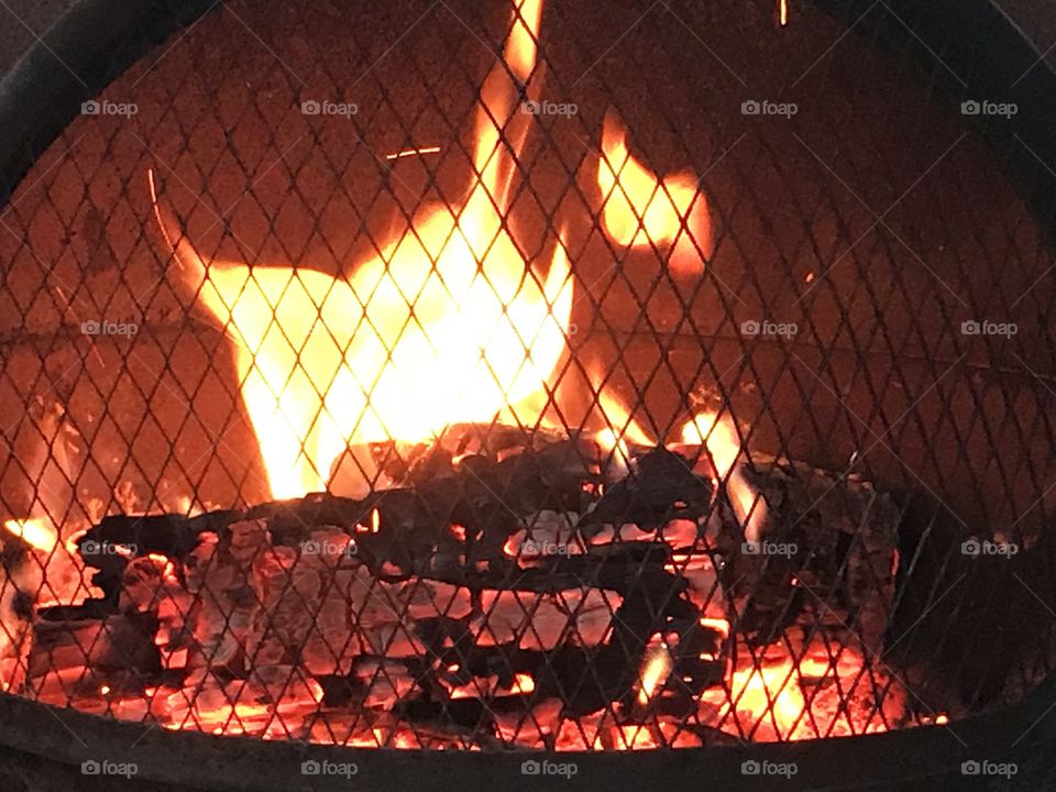 Fire and burning logs.