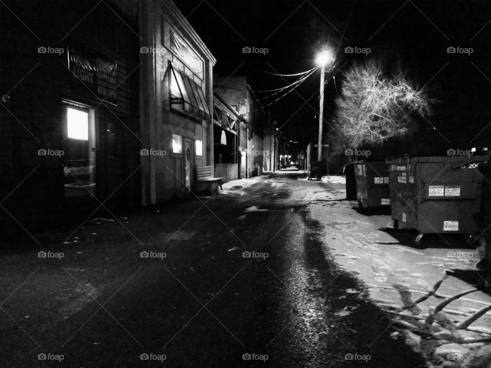 Alleyway at Night in Black and White Central Oregon Redmond