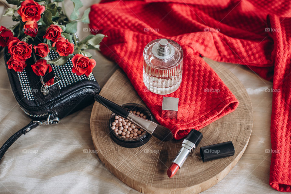 Red beauty flatlay 