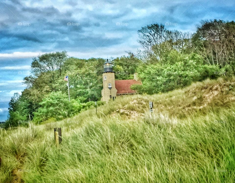 Lighthouse and beach grass