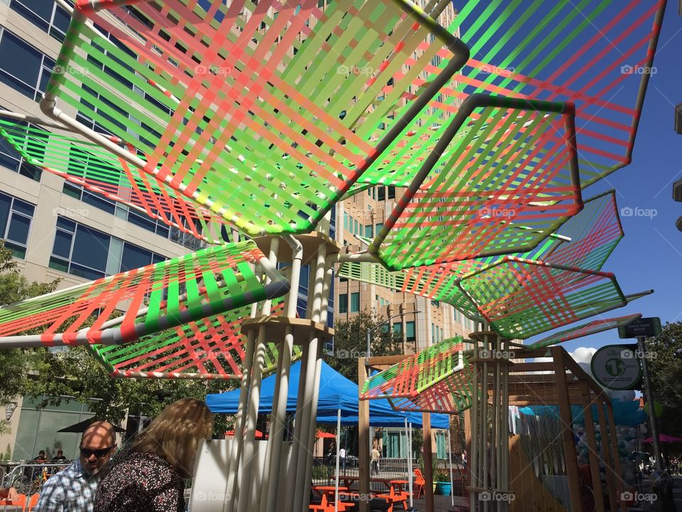 Simple, colorful, and creative canopy at Park(ing) Day 2016.