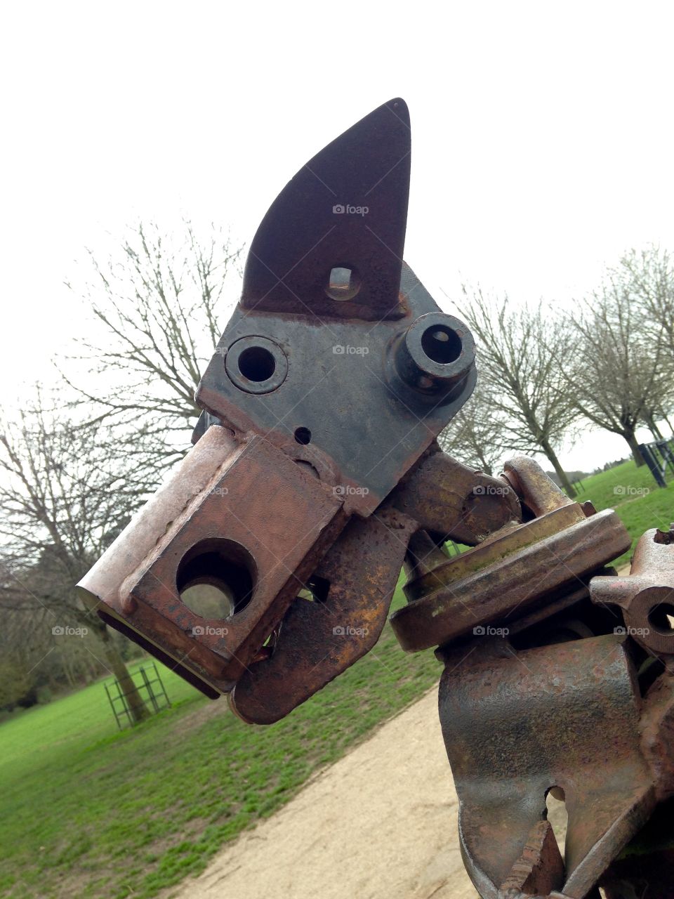 Mr. Metal canine guarding the grounds, carpark, cafe and play area of Blaise Castle in Bristol.