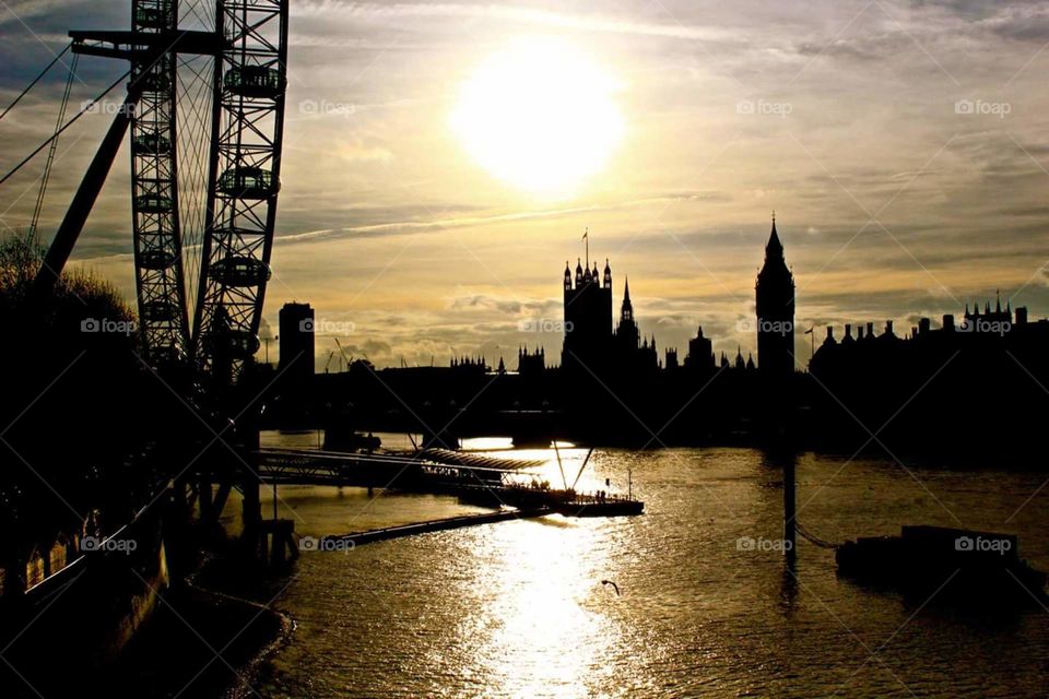 Londons Evening Summer Sun above Parliament.