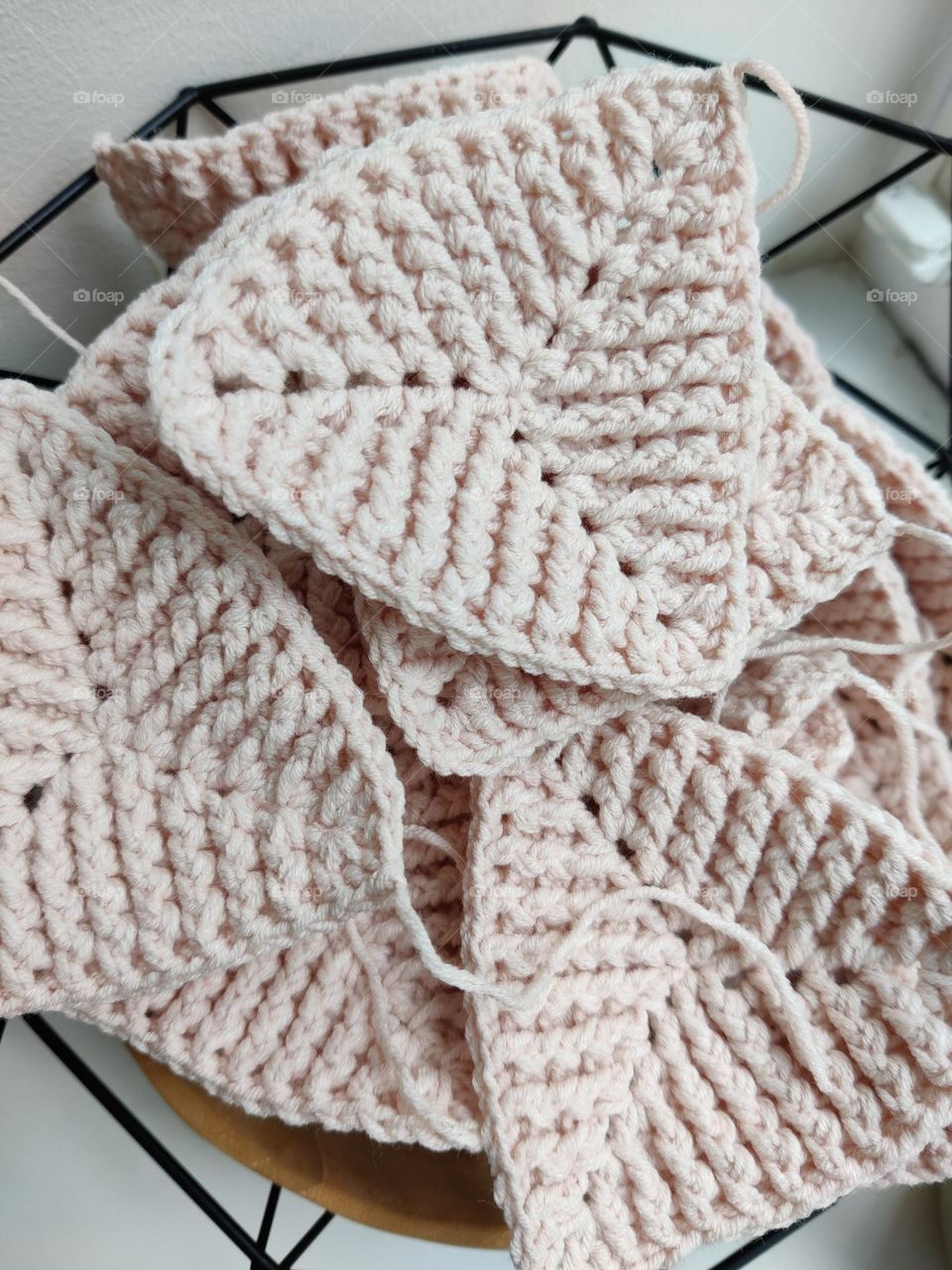 Patches of crochet blanket in progress