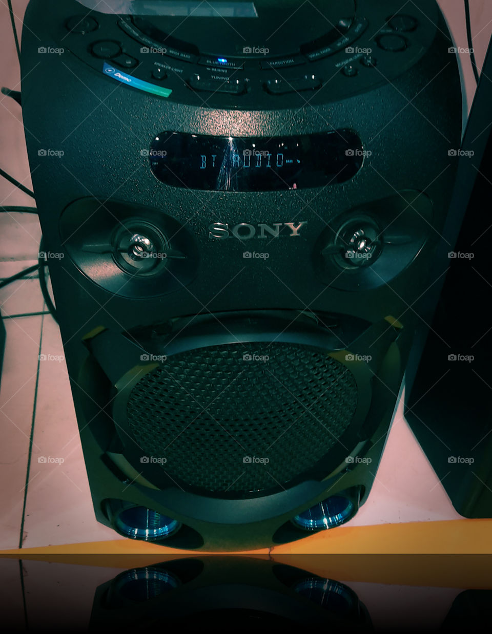 Routine & daily habits.Listening to music gives relief.A powerful acoustic sound system closeup.Array of speakers with full bass on boost up your day.