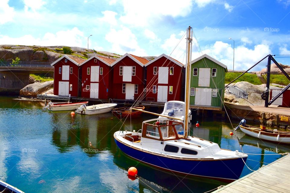 Boathouses in Smögen, Sweden
