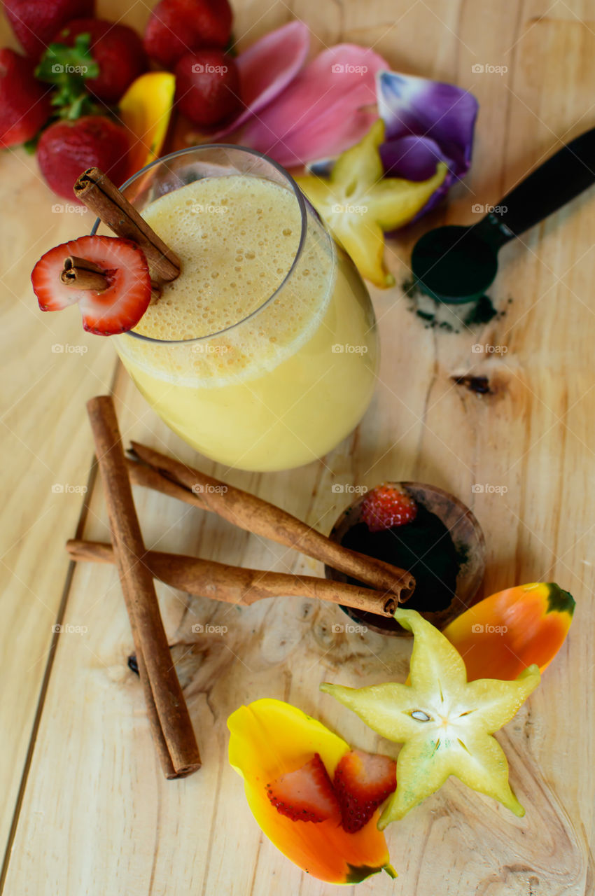 Beautiful fruit smoothie with fresh fruit ingredients