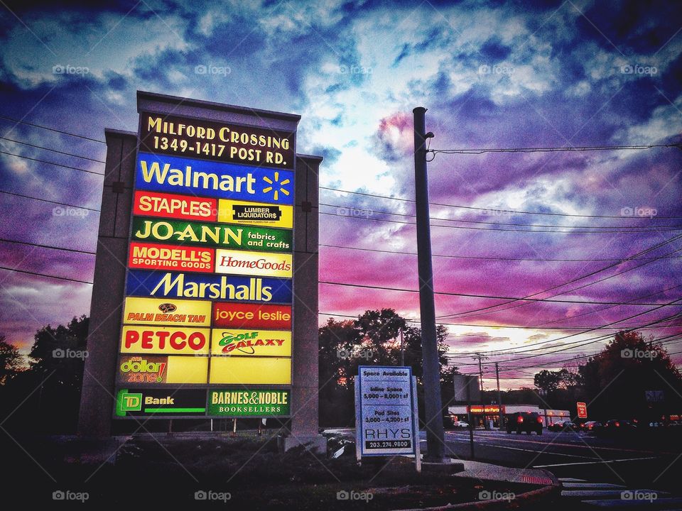 View of illuminated hoarding