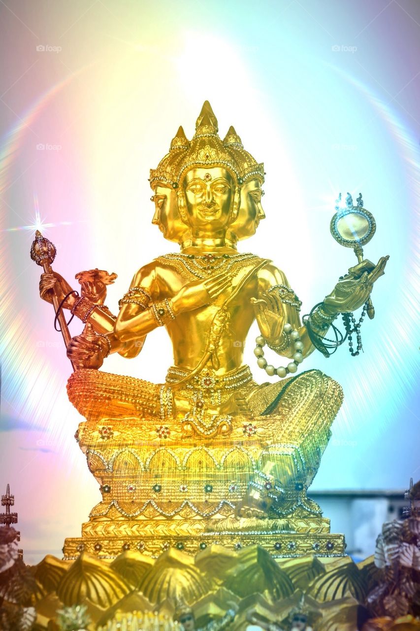 Golden Brahma image, hindu Brahmin statue