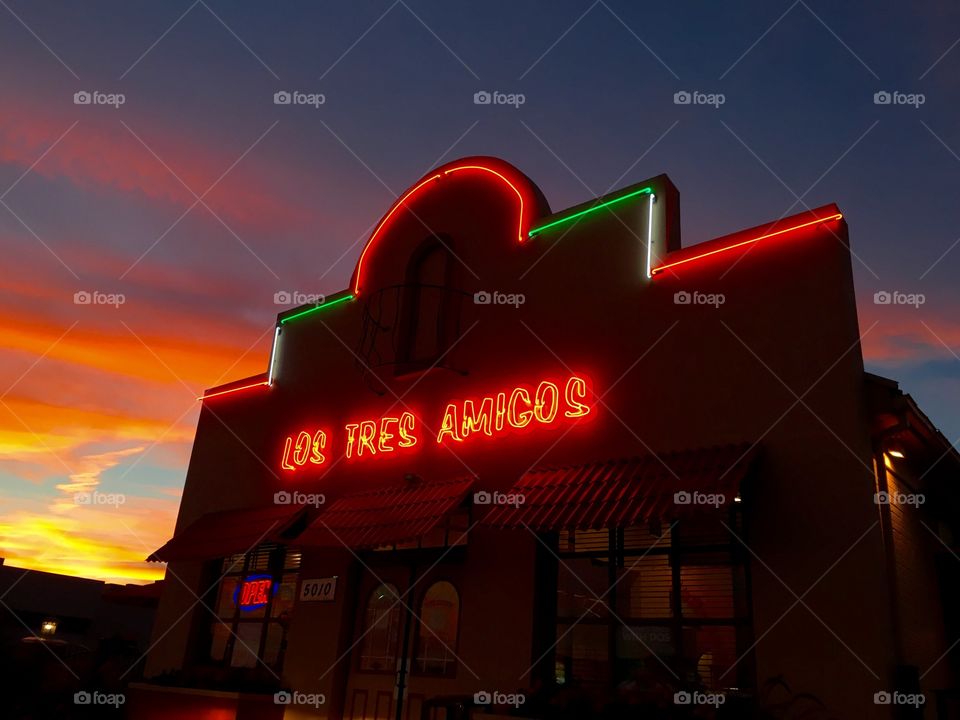 Sunset over Los Tres Amigos