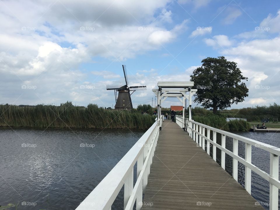 Windmills and Bridge in The Netherlands