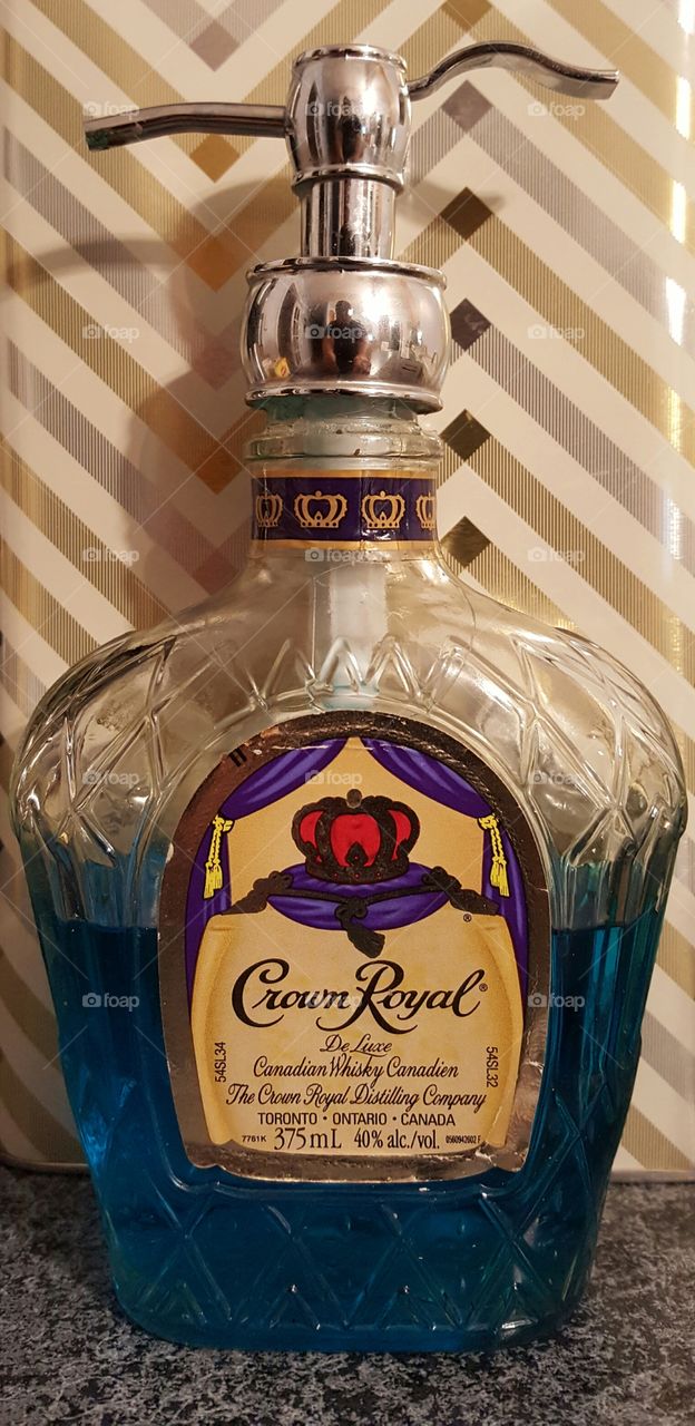 used crown royal bottle for soap dispenser
