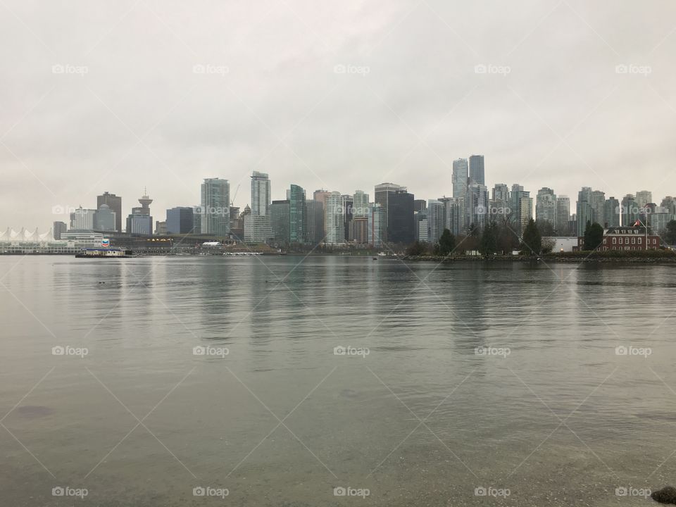 View of the city on a cloudy autumn day