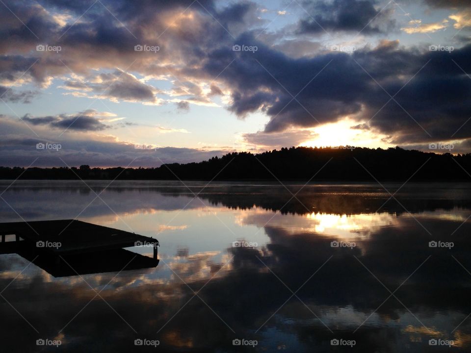 Sunrise over the lake in Poland Mazury 